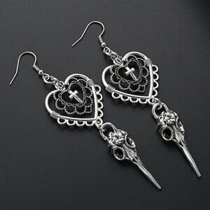 Cross Heart Shaped Drop Earrings